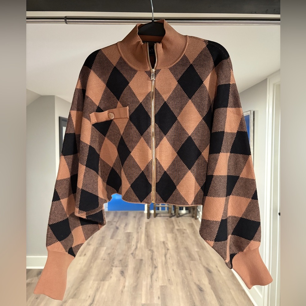 AKIRA Black and Brown Checkered Sweater
